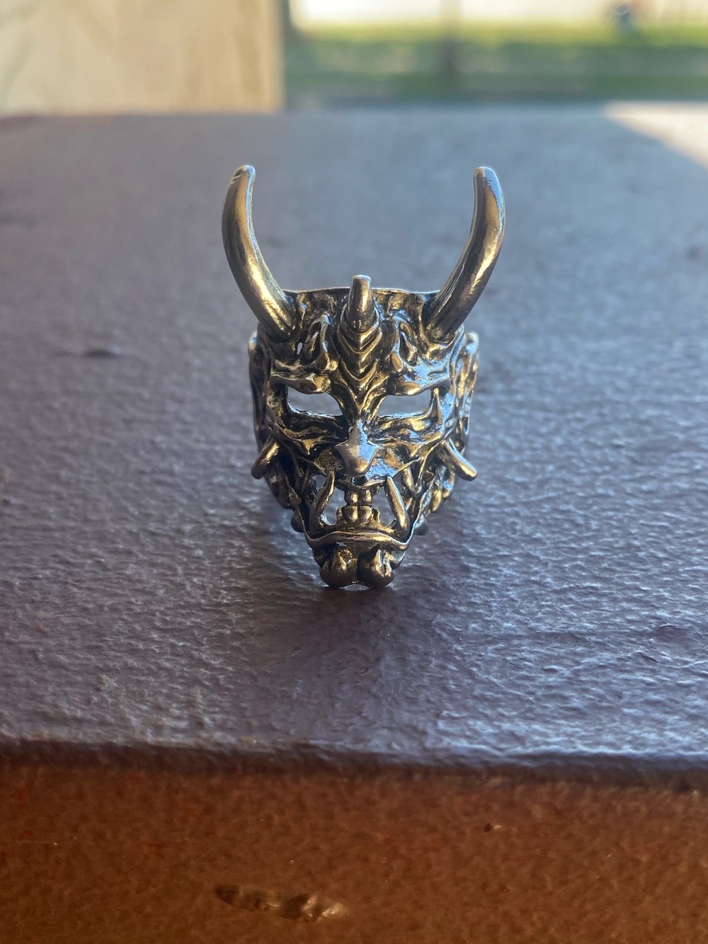 ‘The White Death’ Demon Mask Tibetan Silver Adjustable Size Ring